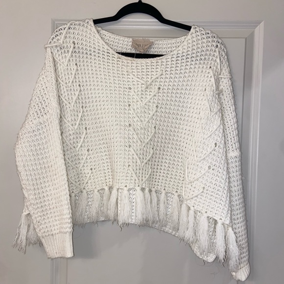 Crop Fringe White Sweater. Size Medium. - Picture 1 of 2
